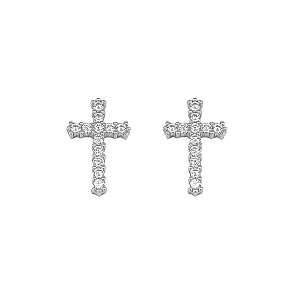 Sterling Silver CZ Cross Stud Earring