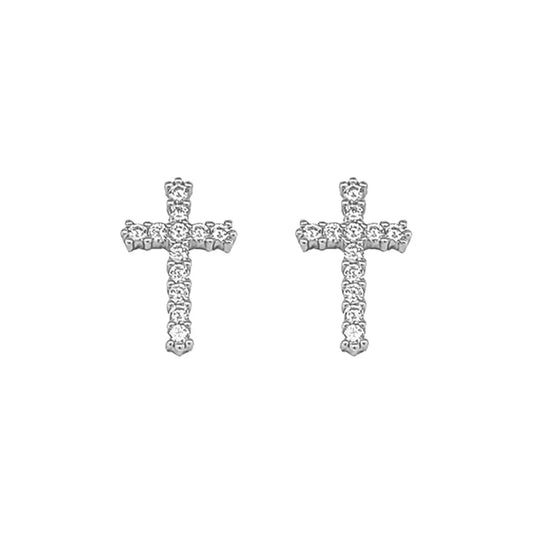 Sterling Silver CZ Cross Stud Earring