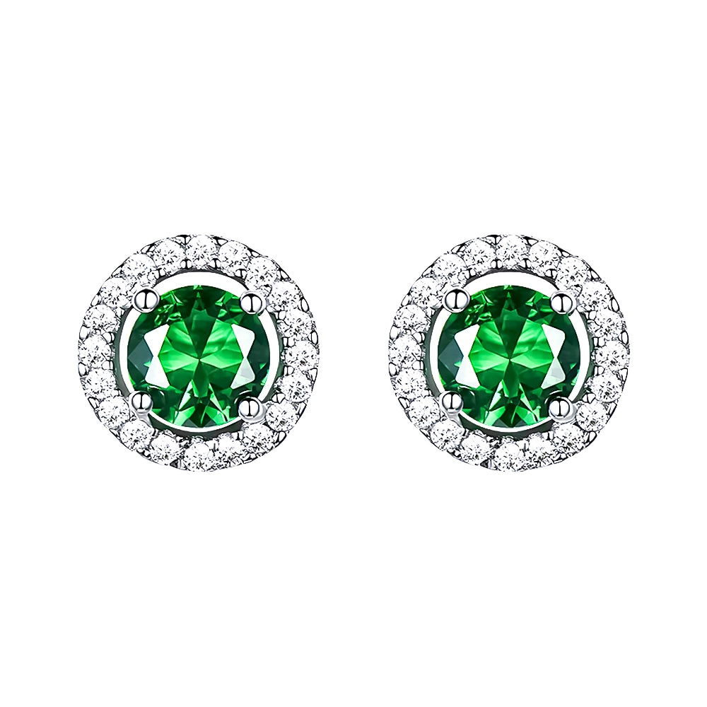 Sterling Silver Green CZ Stud Earrings