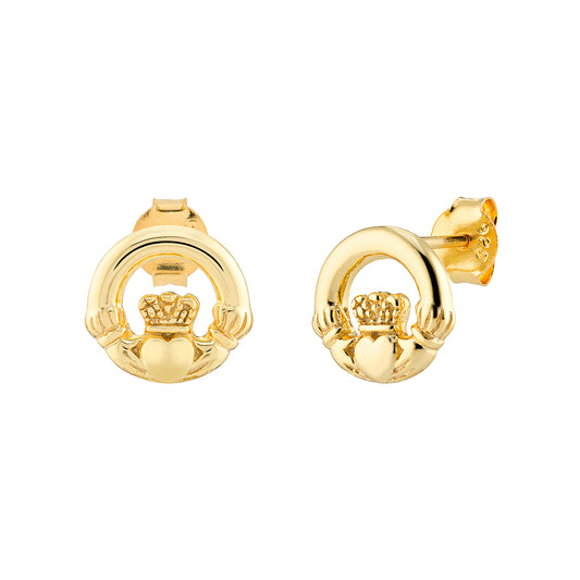 Sterling Silver Gold Plated Claddagh Stud Earrings