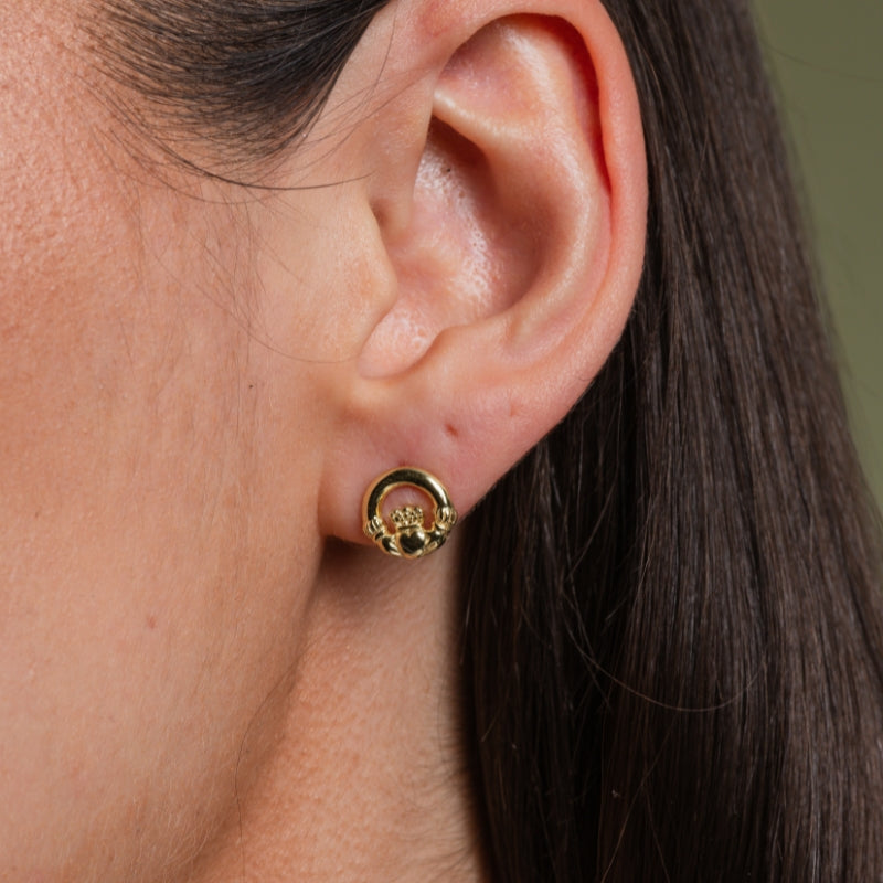 Sterling Silver Gold Plated Claddagh Stud Earrings