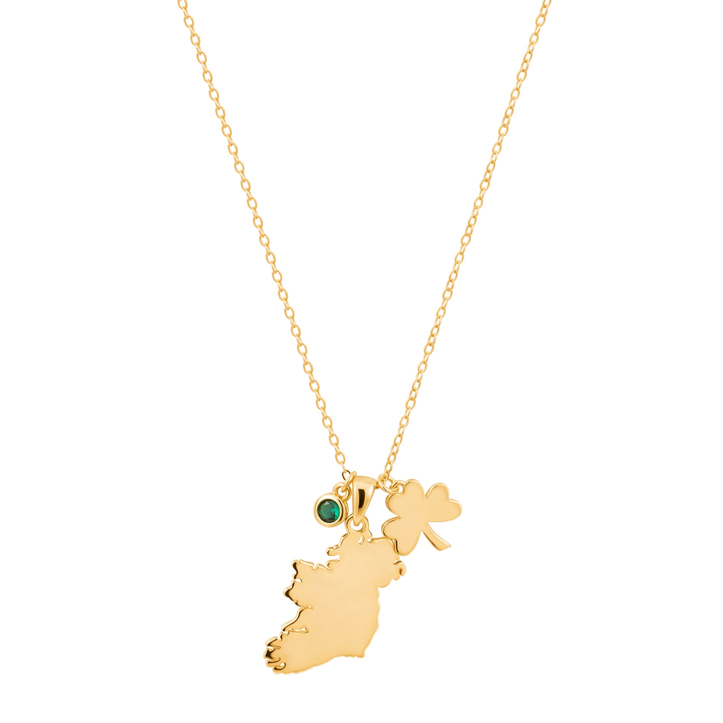 Sterling Silver Gold Plated Ireland Map Necklace with Charms