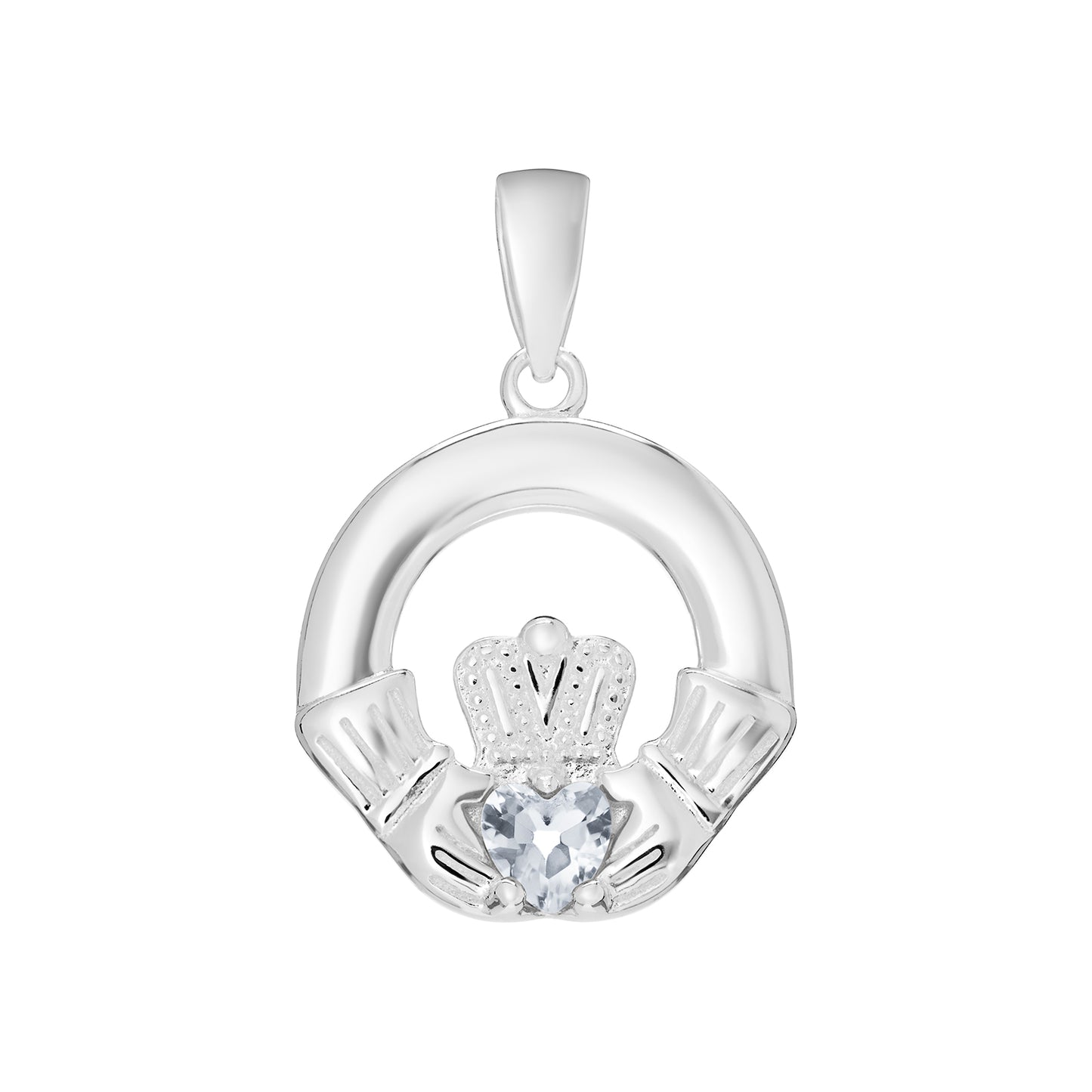 Silver Birthstone Claddagh Pendant - Chain Included