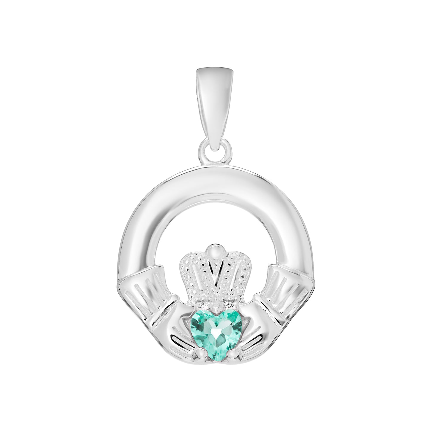Silver Birthstone Claddagh Pendant - Chain Included