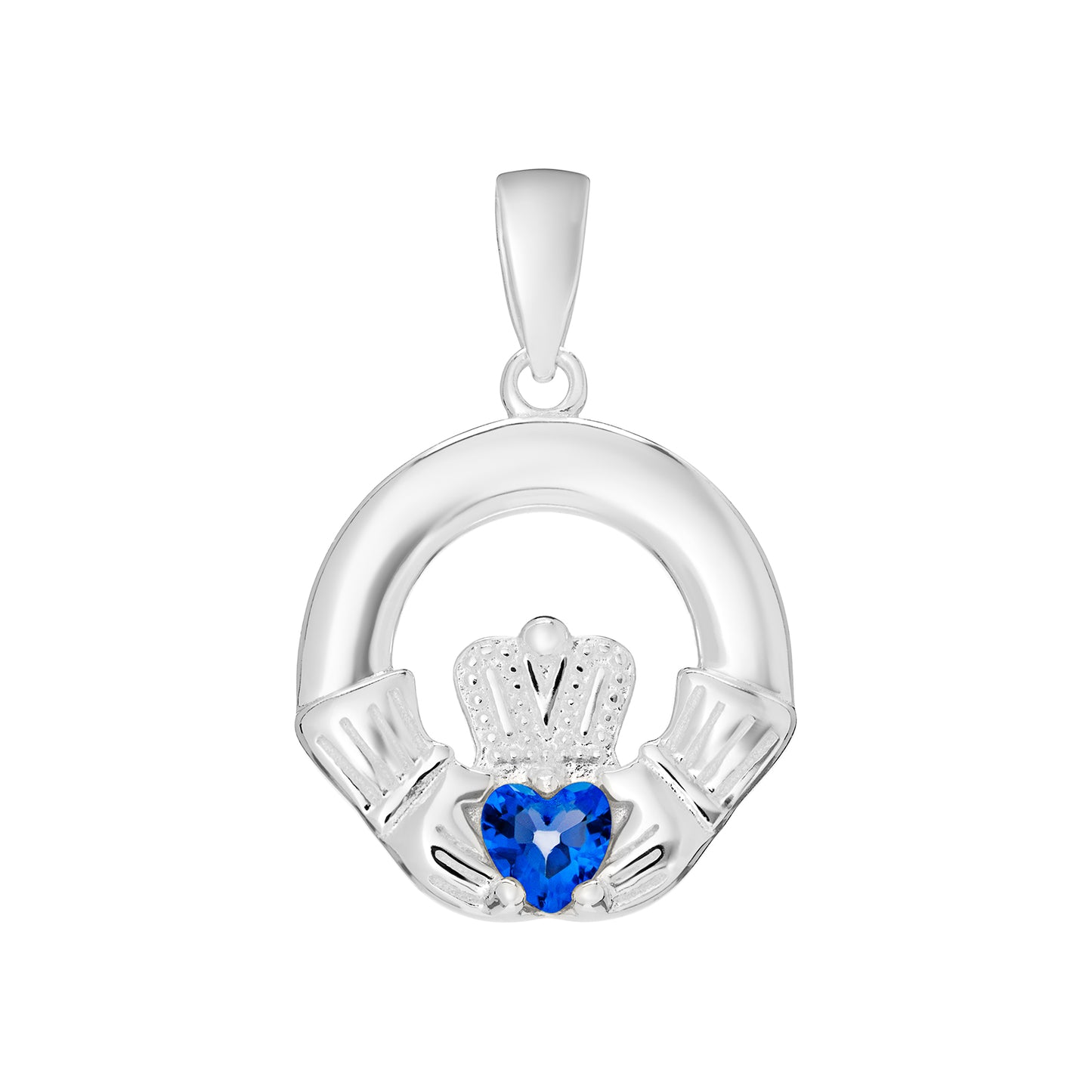 Silver Birthstone Claddagh Pendant - Chain Included