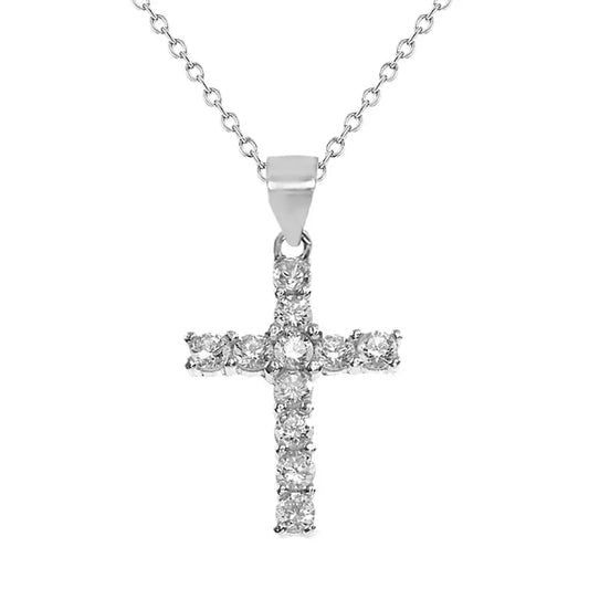 Sterling Silver 2mm CZ Cross Pendant & Trace Chain
