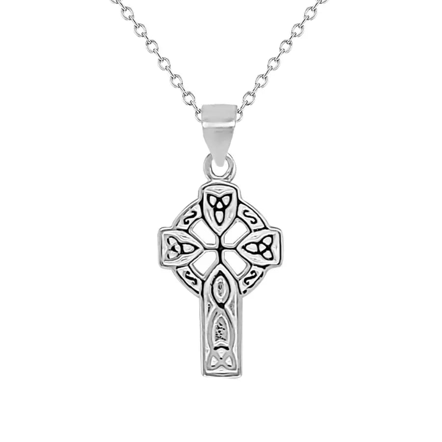 Sterling Silver Celtic Cross Pendant , Trace Chain Included