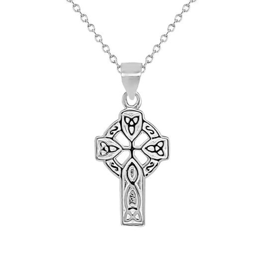Sterling Silver Celtic Cross Pendant , Trace Chain Included
