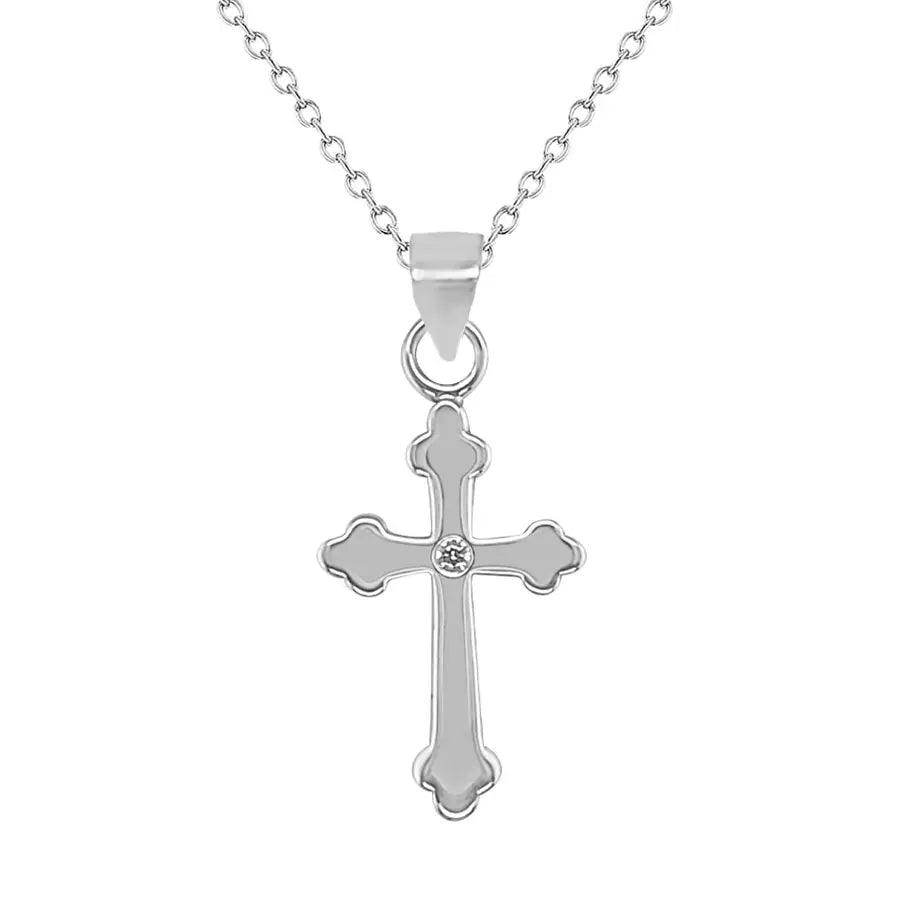 Sterling Silver CZ Cross Pendant & Trace Chain