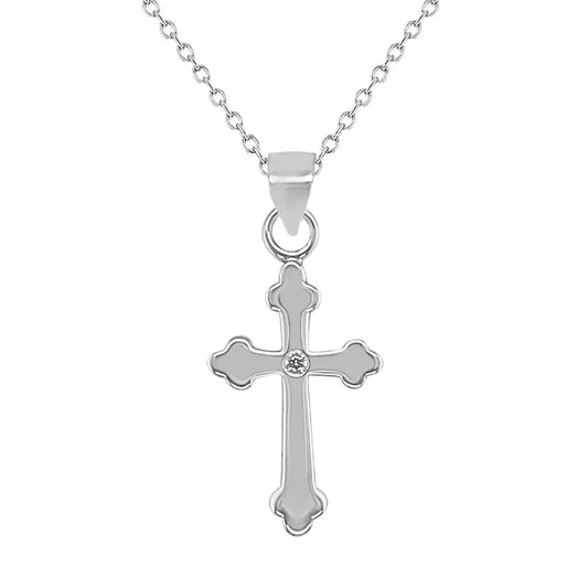 Sterling Silver CZ Cross Pendant & Trace Chain