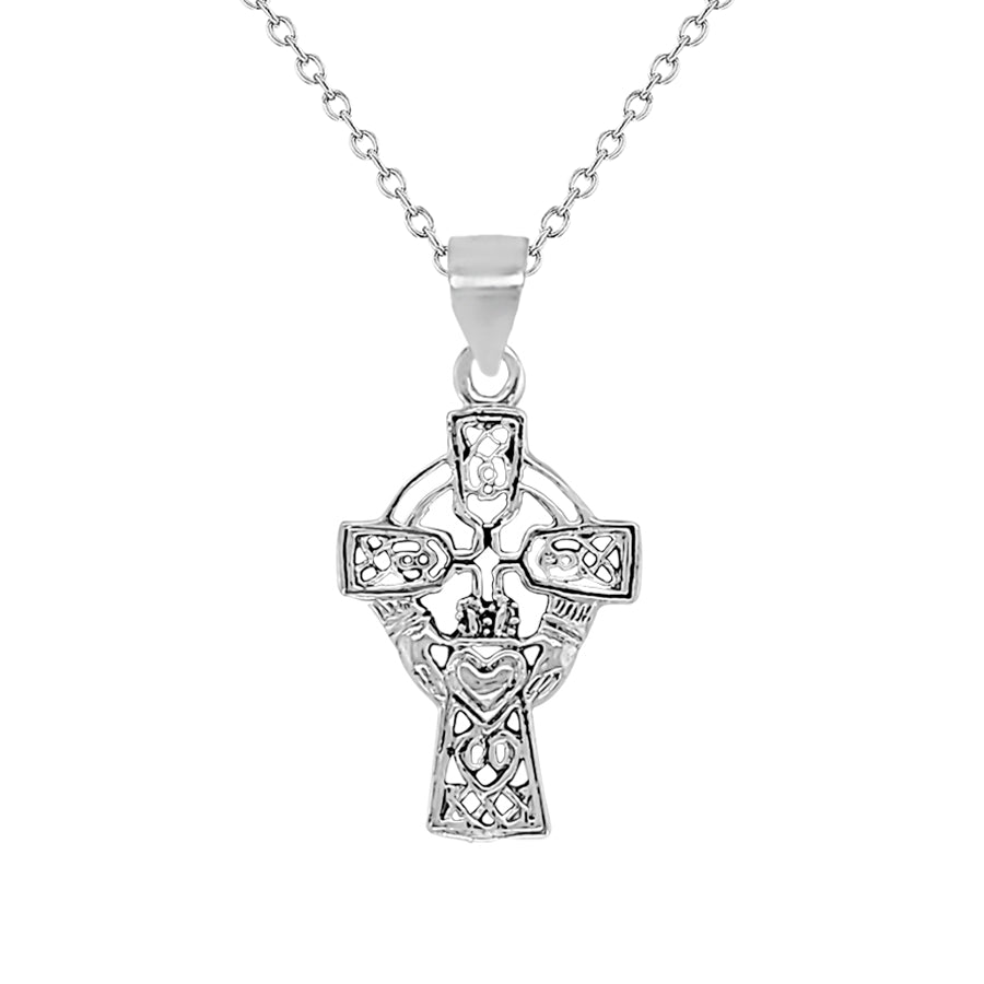 Sterling Silver Celtic Claddagh Cross , Trace Chain Included