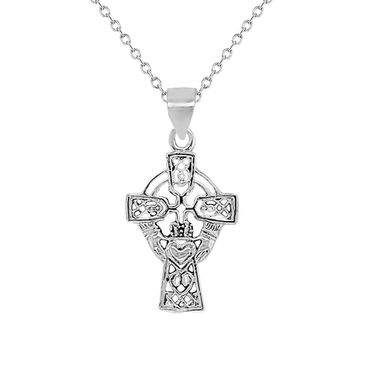 Sterling Silver Celtic Claddagh Cross , Trace Chain Included