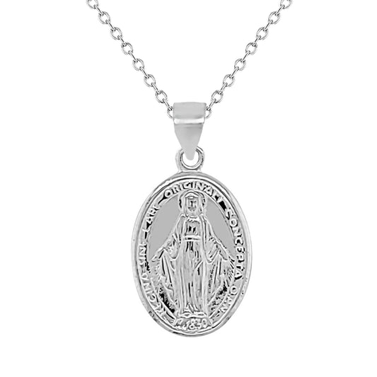 Sterling Silver Miraculous Medal  & Trace Chain