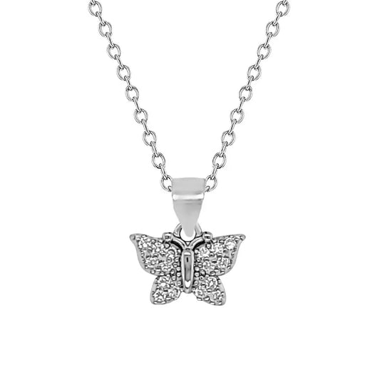 Sterling SIlver CZ Butterfly Pendant , Trace Chain Included