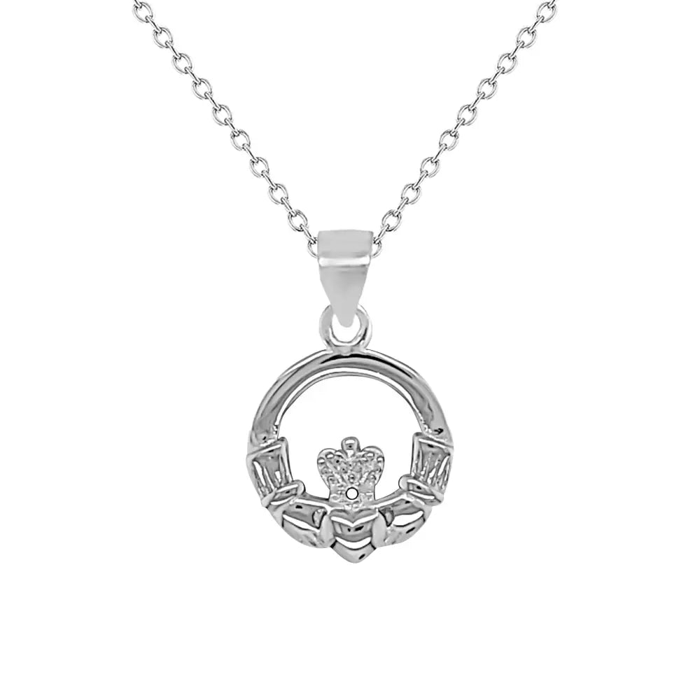Sterling Silver Claddagh Pendant , Trace Chain Included