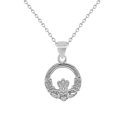 Sterling Silver Claddagh Pendant , Trace Chain Included