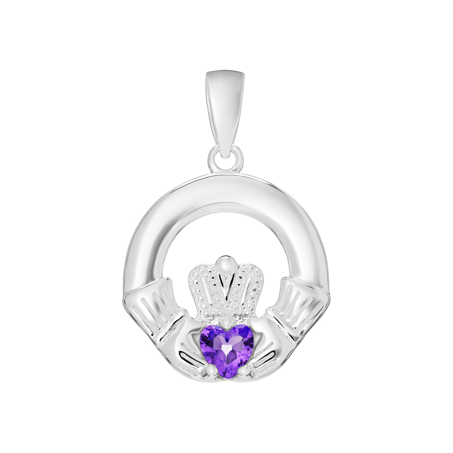 Silver Birthstone Claddagh Pendant - Chain Included