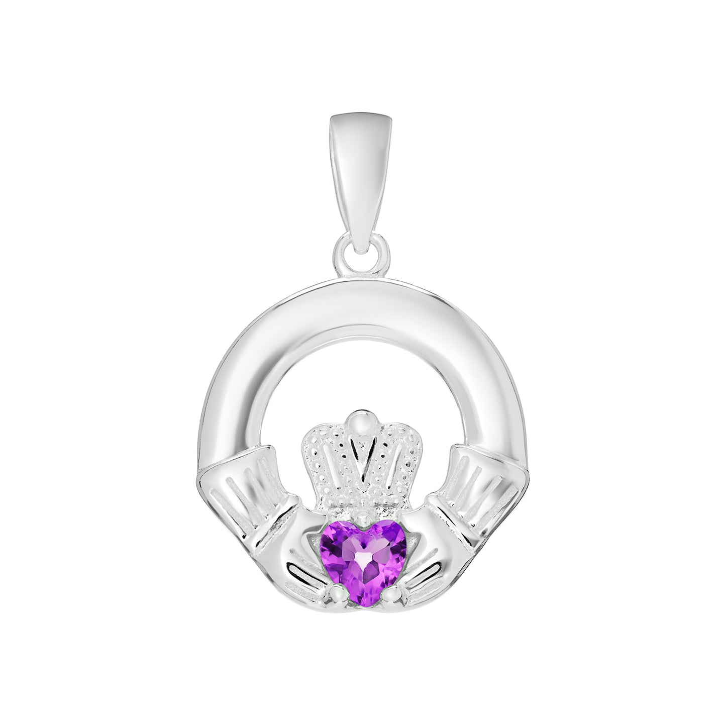 Silver Birthstone Claddagh Pendant - Chain Included