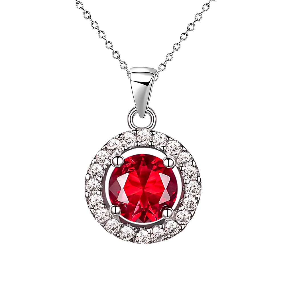 Sterling Silver Red CZ Pendant, Trace Chain Included