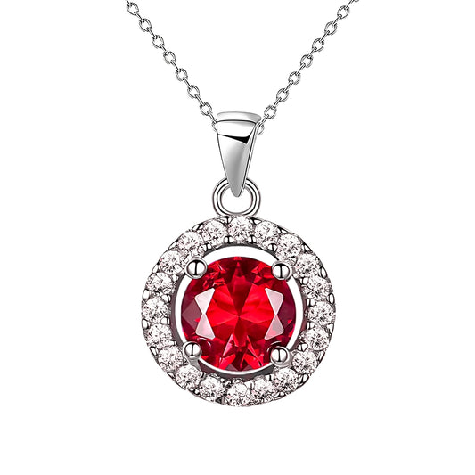 Sterling Silver Red CZ Pendant, Trace Chain Included