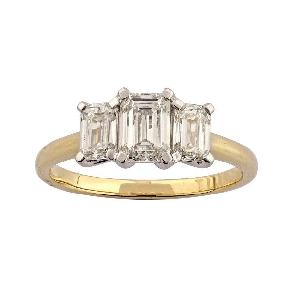 9CT GOLD EMERALD STEP CUT LAB TRILOGY RING
