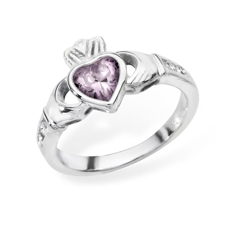 Silver June Birthstone Claddagh Ring
