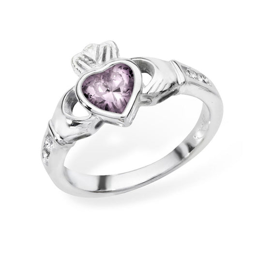 Silver June Birthstone Claddagh Ring