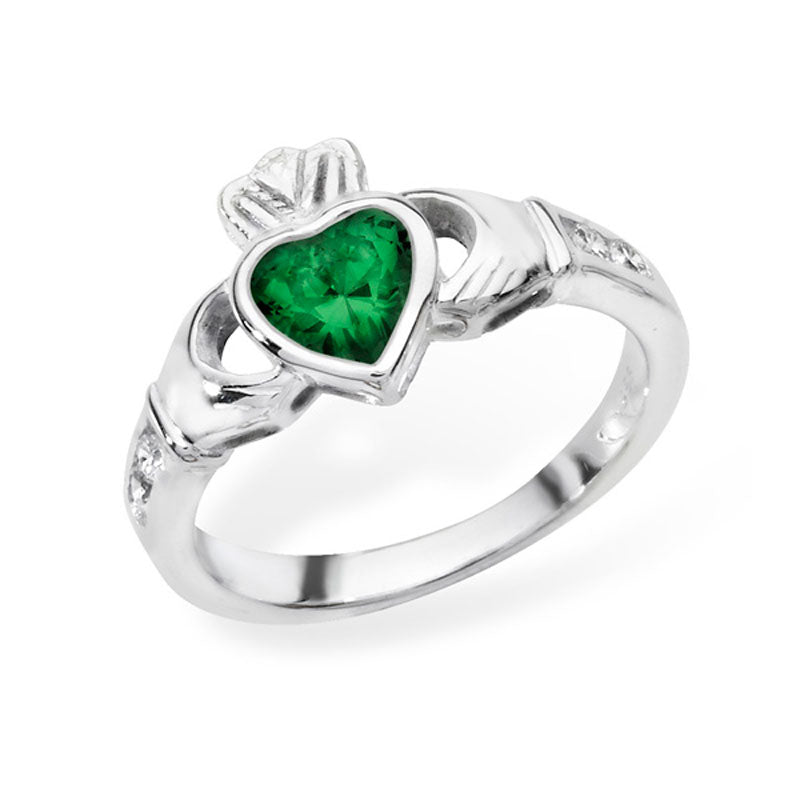 Silver May Birthstone Claddagh Ring