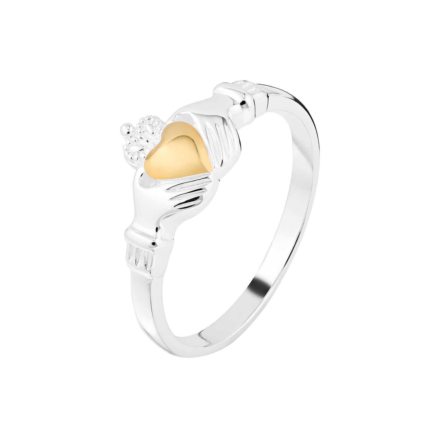 Sterling Silver Claddagh Ring with Gold Heart