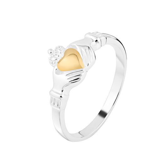 Sterling Silver Claddagh Ring with Gold Heart