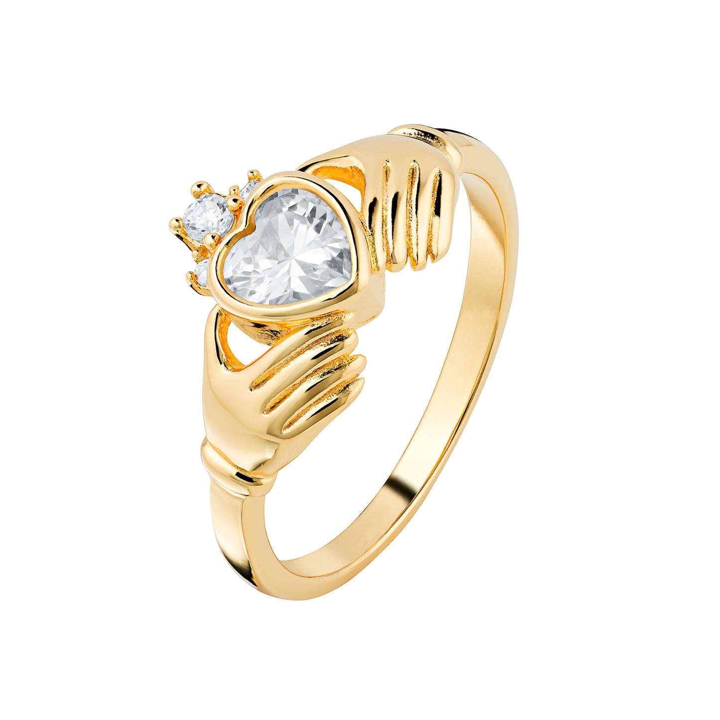 Sterling Silver CZ Gold Plated Claddagh Ring
