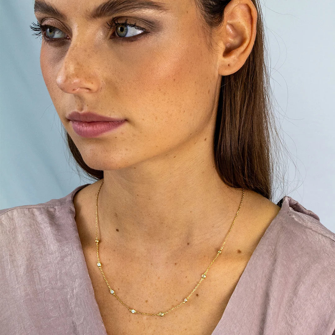 Silver Gold Plated Tiny Gems Necklace