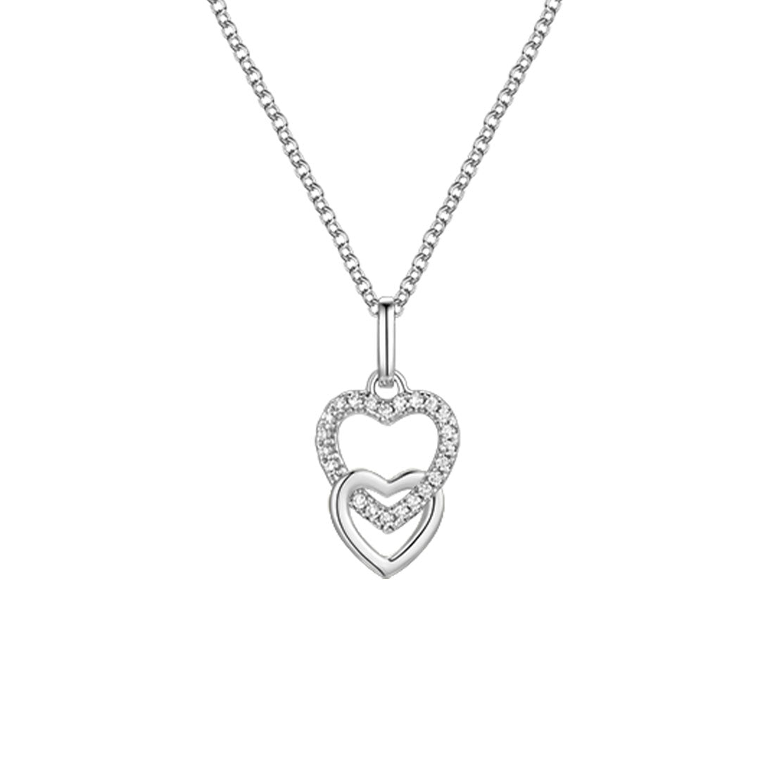 Silver Double Happiness Heart Necklace
