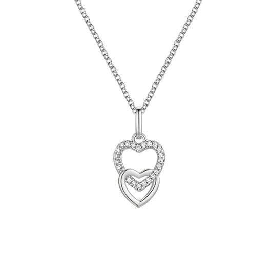 Silver Double Happiness Heart Necklace