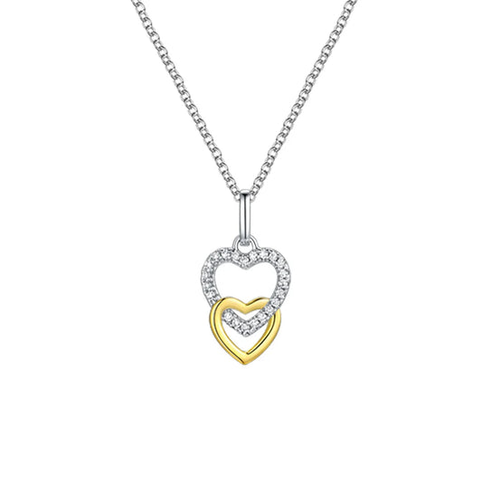 Silver and Gold Duo Tone Double Happiness Heart Necklace