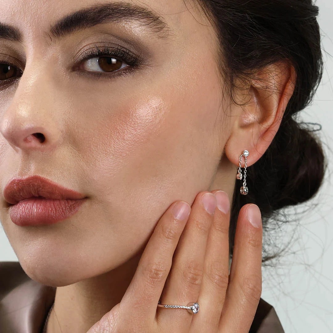 Silver Classic Solitaire Dainty Drop Earrings