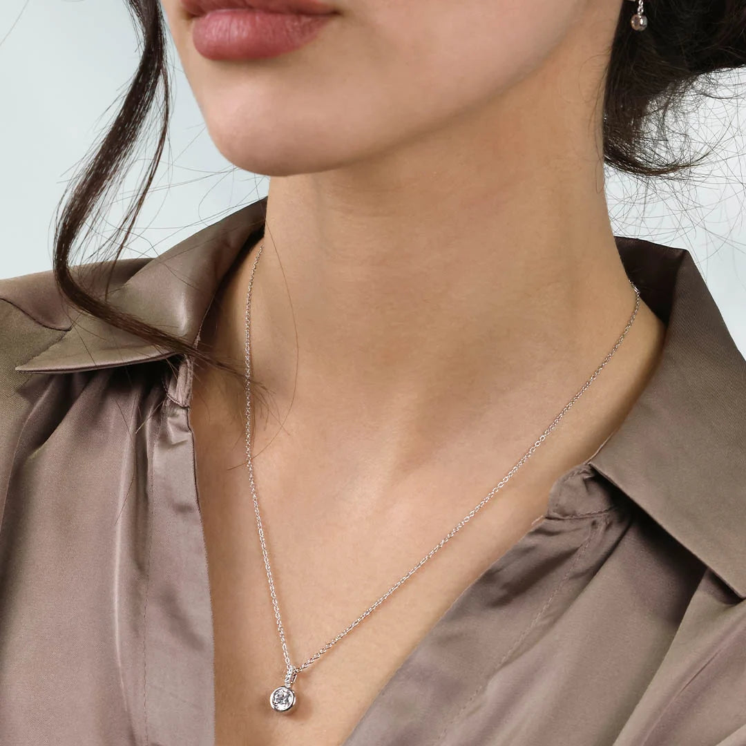 Silver Classic Solitaire Necklace