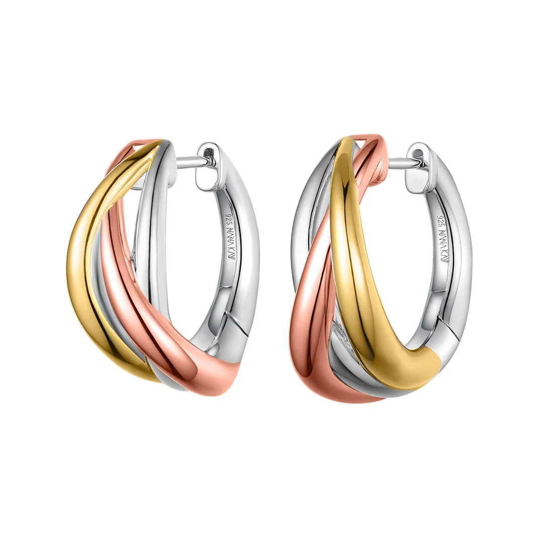 Modern Trio Tone Hoop Earrings
