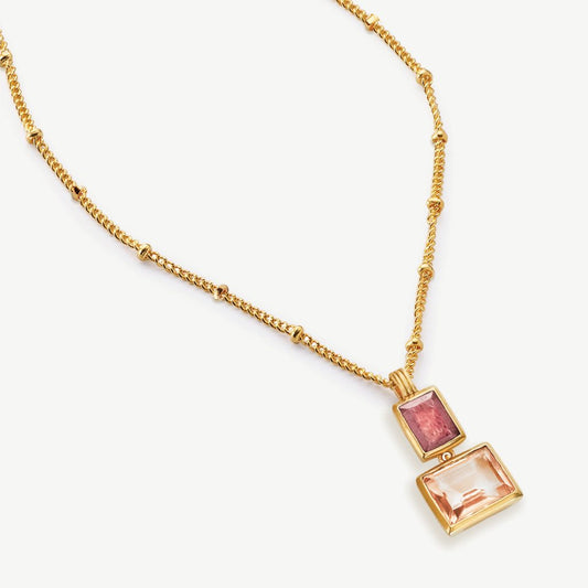 Sakura Gemstone Pendant Necklace 18ct Gold Plated, Strawberry Quartz & Morganite
