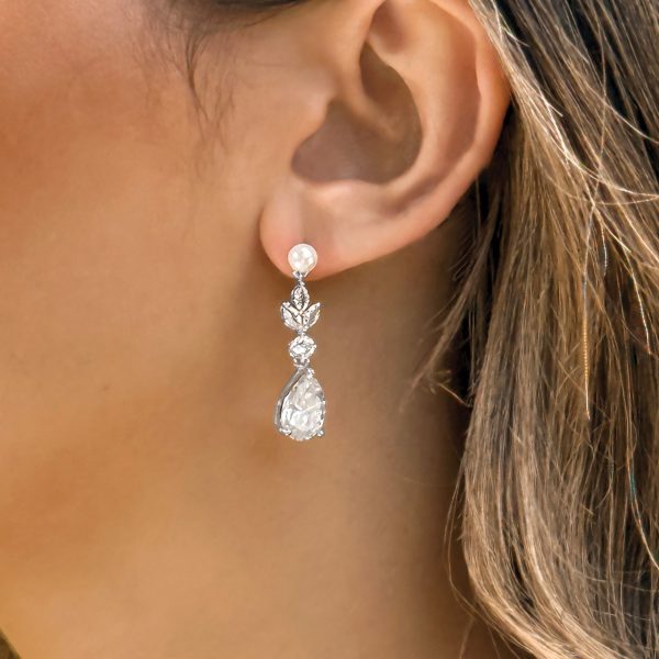 Sandhurst Silver Crystal Pearl Drop Earrings