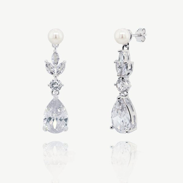 Sandhurst Silver Crystal Pearl Drop Earrings