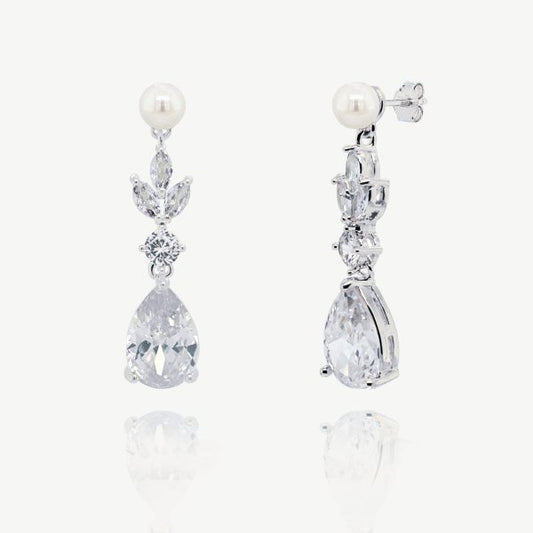 Sandhurst Silver Crystal Pearl Drop Earrings