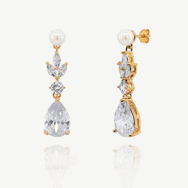 Sandhurst Gold Crystal Pearl Drop Earrings