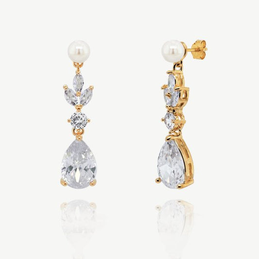 Sandhurst Gold Crystal Pearl Drop Earrings