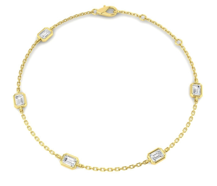 9ct White Gold Emerald Cut Lab Diamond Bracelet