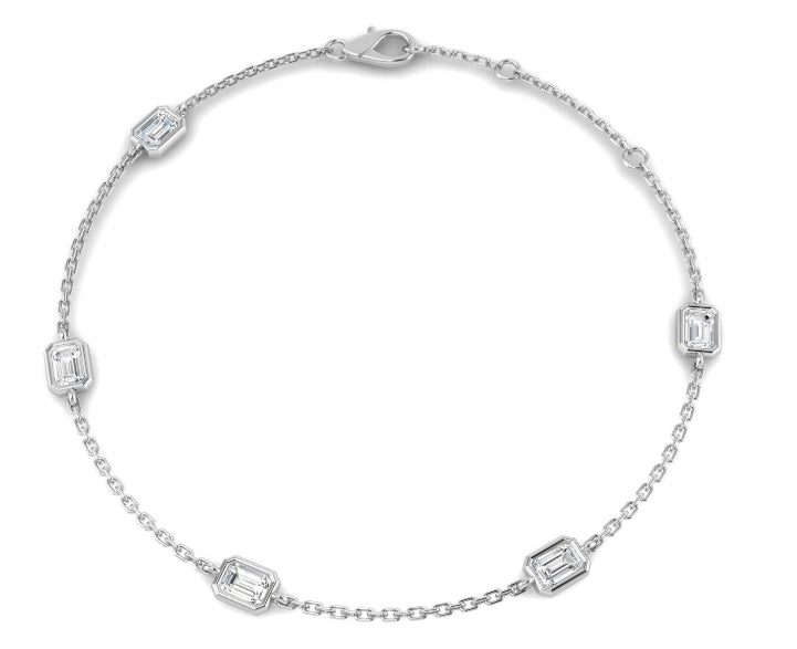 9ct White Gold Emerald Cut Lab Diamond Bracelet