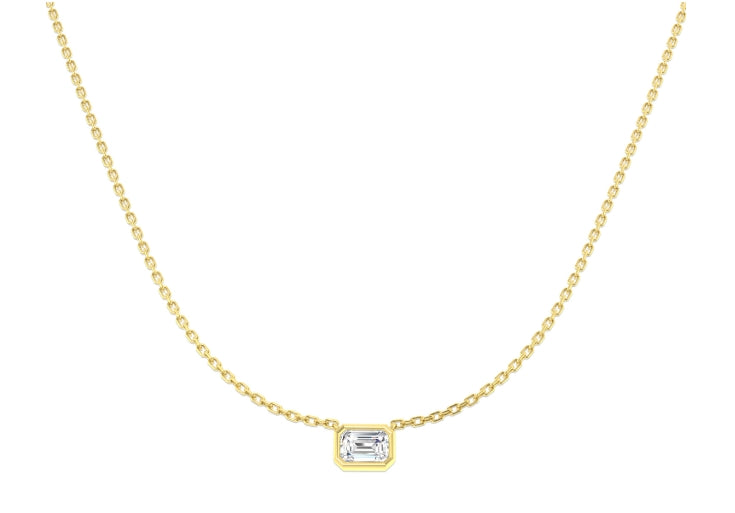 9ct Gold Emerald Cut Lab Diamond Necklace
