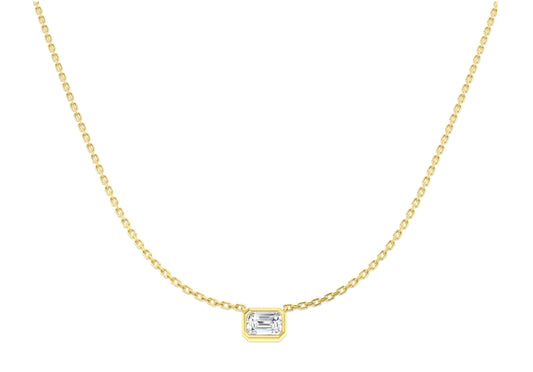 9ct Gold Emerald Cut Lab Diamond Necklace