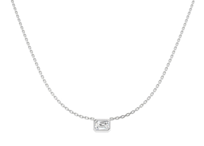 9ct Gold Emerald Cut Lab Diamond Necklace