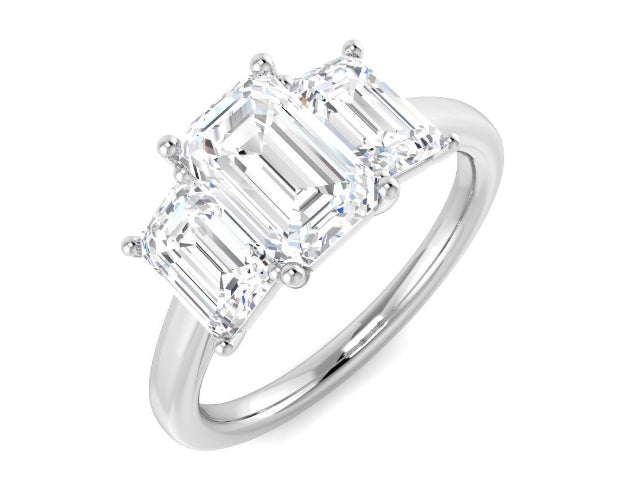 9ct Gold Emerald Cut Trilogy Ring